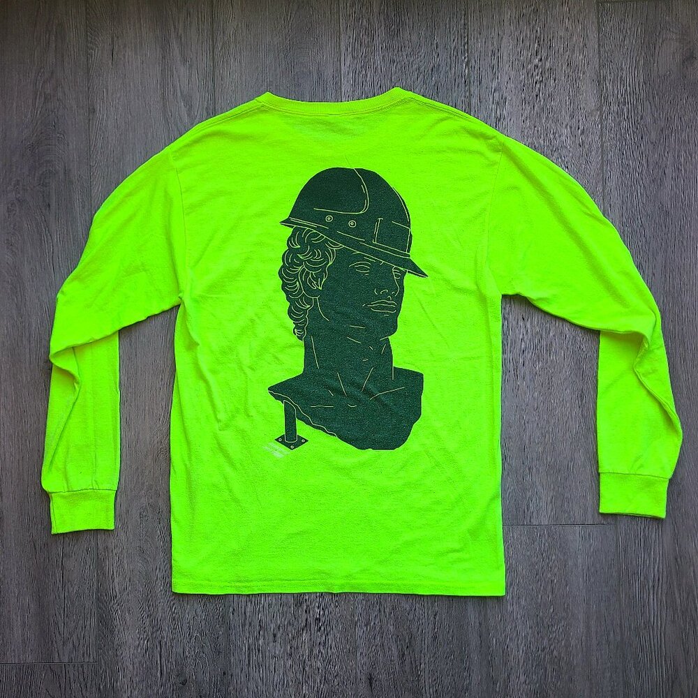 TOM'S FULL SERVICE neon green-yellow long sleeve shirt by Homoco, size M